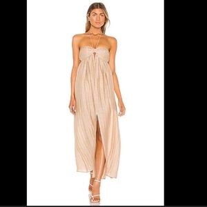 Revolve L’academie Jolena linen blend halter maxi dress in tan. NWT. XS